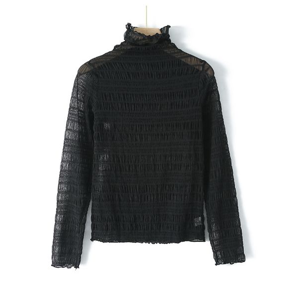 

t-shirt net gauze lace bottom unlined upper garment female spring and autumn winter inside build long sleeve new half high collar versatile, White