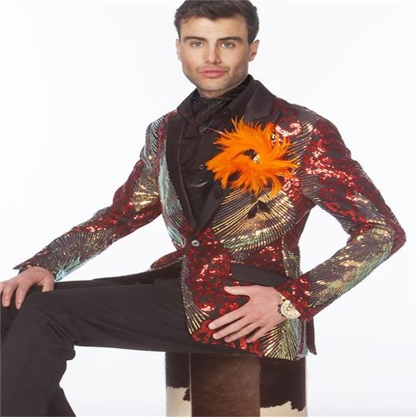 Abiti da uomo di lusso Un cappotto Smoking dello sposo Risvolto Bling Paillettes Giacca da uomo Custom Made Vestito formale da ballo Capispalla di alta qualità291w