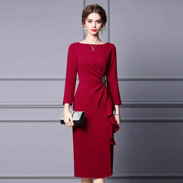 

casual dresses zhili middle-aged elegant dress autumn ruffle bow waist closing medium length skirt t9i6, Black;gray