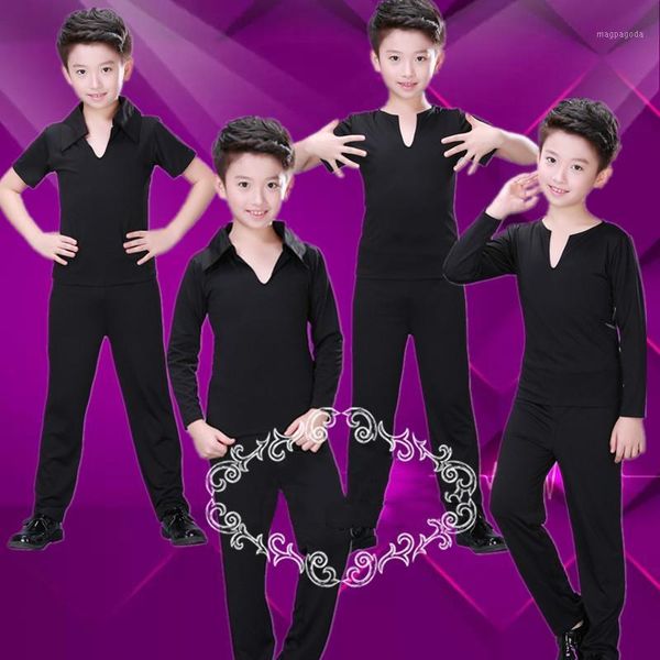 

fashion kids latin costume black ballroom dancing pants boys rumba tango cha cha practice dance wear modern clothes dc11521, Black;red