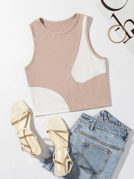

colorblock rib-knit tank f2op#, White