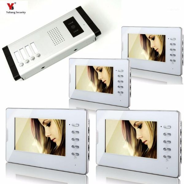 

video door phones yobang security 7" color apartment doorbell doorphone intercom 1 outdoor camera + 4 monitors for family / house in st
