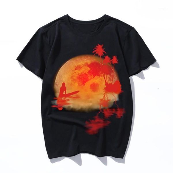 

surfing under the moon cotton funny short sleeve men t shirt casual cat cool women tshirt le fashion t-shirt tee shirts1, White;black