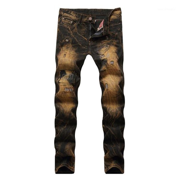 

men's jeans men ripped pants retro straight trousers male vintage patchwork denim gold slim fit punk drop1, Blue