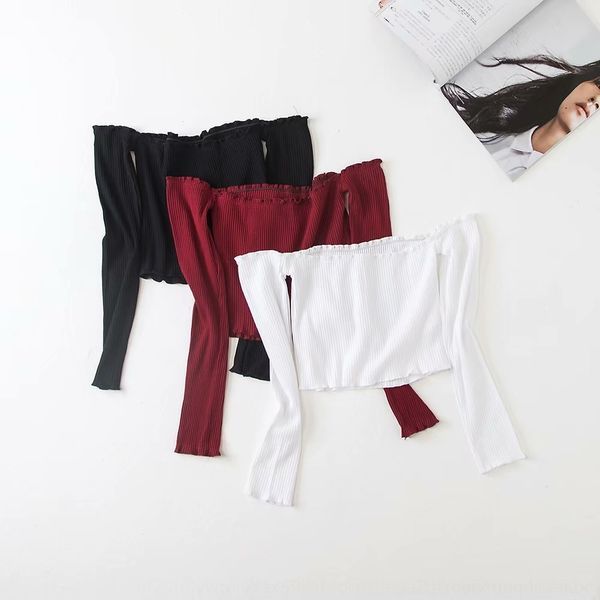 

upkkh 2806-18 autumn slim fit t-shirt elastic t-shirt one shoulder hole stripe thread vncwc sleeve with long, White