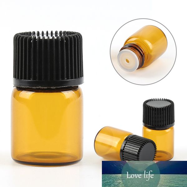 MSQ 100pcs 2ml Vuotare Mini Ambra Glass Liquid Pot aromaterapia bottiglia di olio essenziale di apertura adattatore Cap contenitore portatile