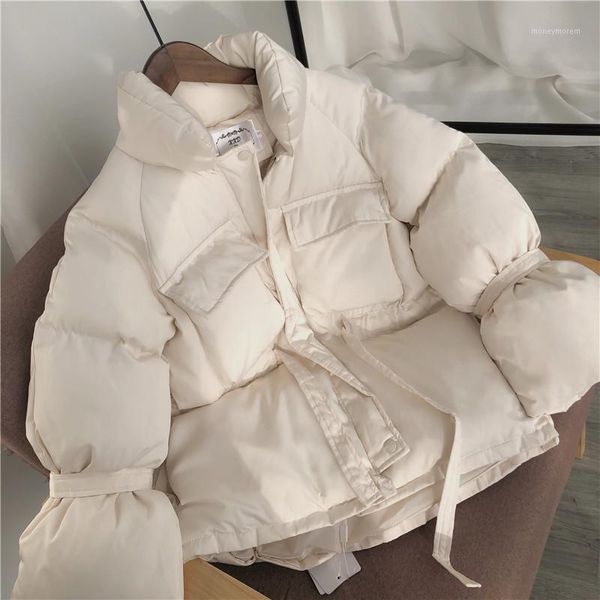 

women's down & parkas [ewq] winter 2021 women long sleeve short section sweet thick solid color zipper korean cotton-padded coat ladies, Black