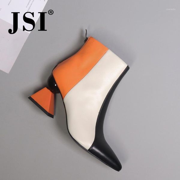 

jsi ankle winter women boots fashion mixed colors strange heel high heel pointed toe shoes genuine leather women boots jc5751, Black