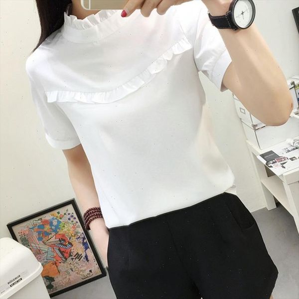 

fashion women chiffon blouse ladies solid casual o neck spring elegant office slim color korean shirts fashion, White