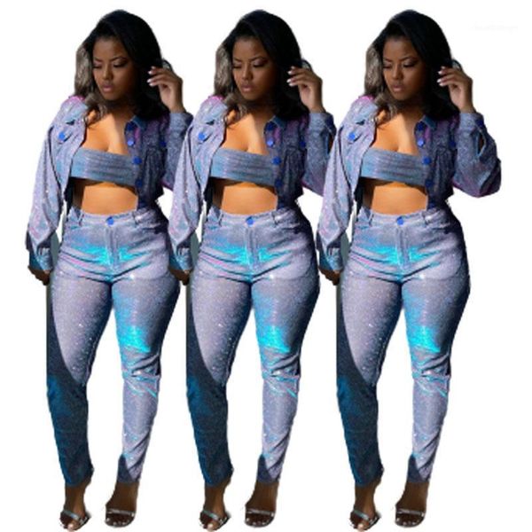 

women's plus size jackets girls three piece pant set ladies long sleeve crop jacket fall clothing for women1, Gray