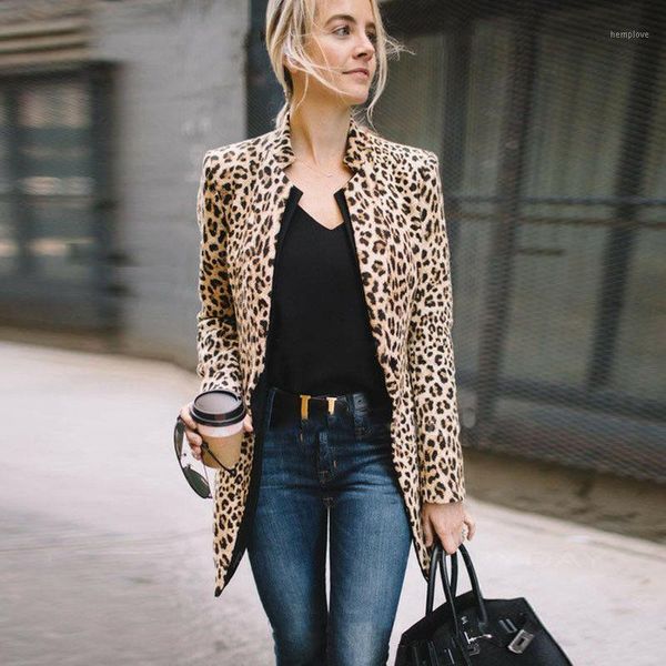 

new winter coat women ladies leopard print coats casual long sleeve suit slim jacket outwear formal cardigan1, Black;brown