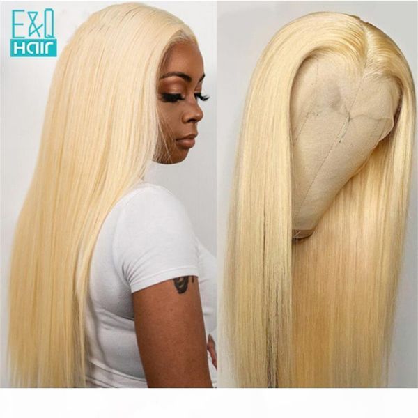 

613 honey blonde colored 13x4 lace front human hair wigs for women preplucked brazilian remy straight transparent lace wigs 180%, Black;brown