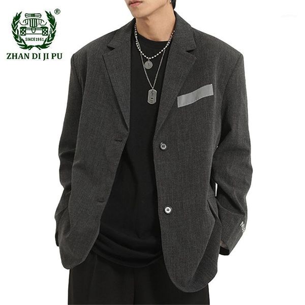 

reflective blazers men black gray business casual fashion men's solid color suits ins loose streetwear suit male jackets 1, White;black