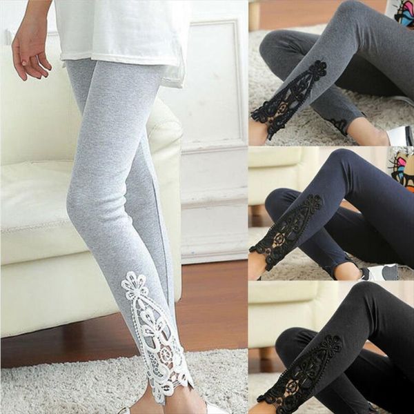 

fashion womens lace crochet skinny leggings stretch jeggings pants casual high waist lace fitness leggings, Black