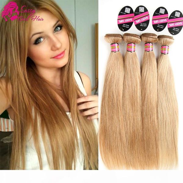 

grade 7a brazilian honey blonde straight hair weave unprocessed 27# blonde virgin hair extension 4pcs lot human hair bundles sassy girl, Black