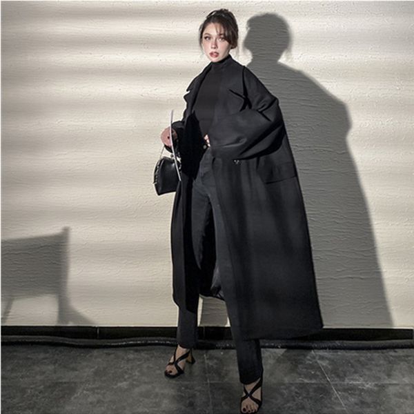 

2021 autumn new all-match black fashionable casual woolen coats from vintage long sleeves chic coat jbhj
