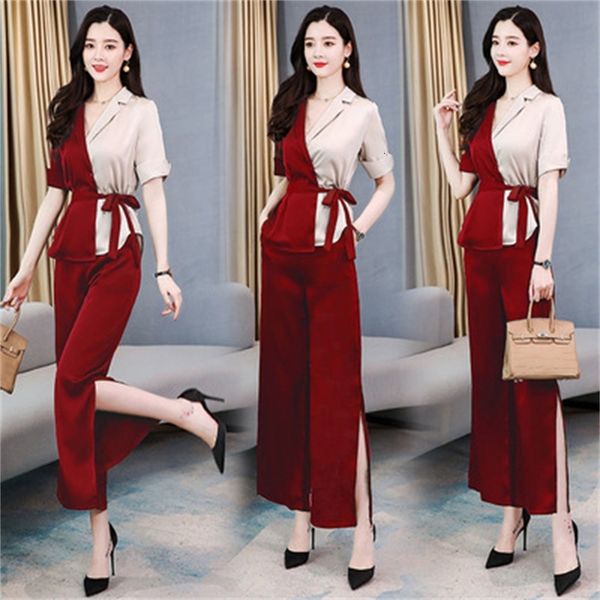 

luxury contrast piece women amend two sets of women's trousers design match office lady cop4, White