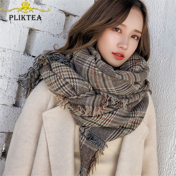 

85 * 200см большого размера женщин plaid шарф шаль зима теплой палантин шарфы женщина пончо похититель плед пашмины дама одеяло шарф y201007, Blue;gray
