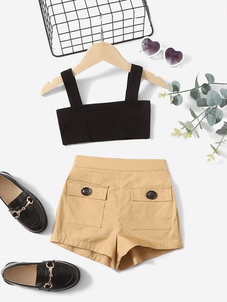 

baby solid cami & flap pocket shorts she, White