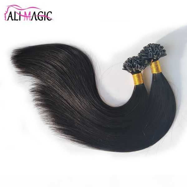 

u tip human hair extensions u tipped hair natural color straight keratin 100% remy brazilian hair ali magic factory outlet, Black