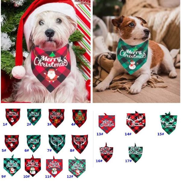 

christmas bandanas plaid for s m l dogs scarf dog triangle bibs kerchief santa snowman print pet bandana hh9-3575