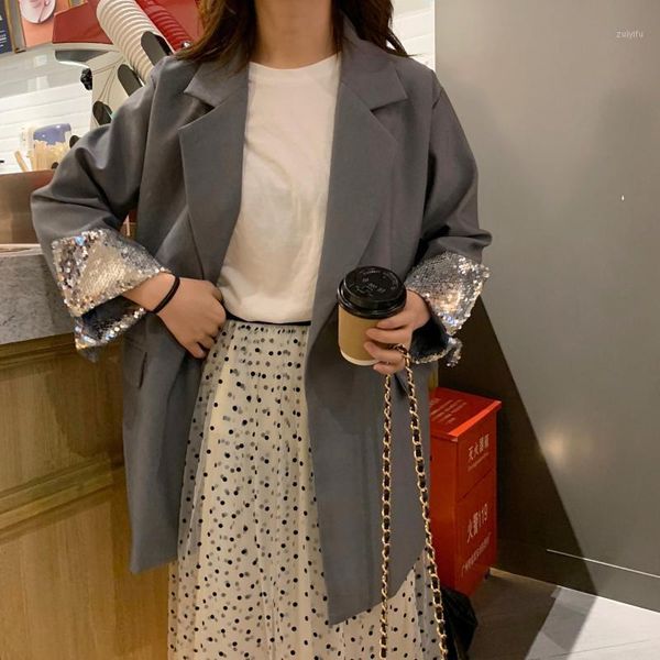 

alien kitty stylish slimming woolen patchwork sequins women loose office ladies casual vintage all match feminine blazers1, White;black