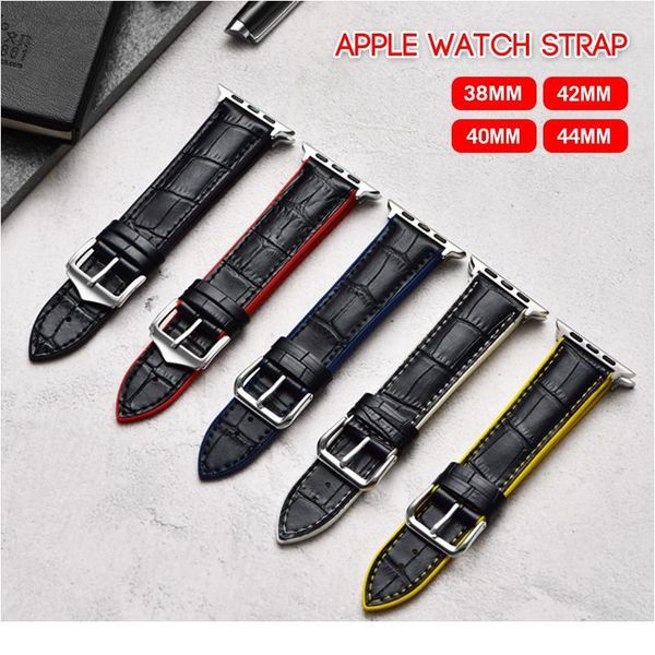 

band for iwatch leather bracelet 38mm 40mm 42mm 44mm correa watch series 5 4 3 2 1 sile wrist strap acc qylwlr, Black;brown