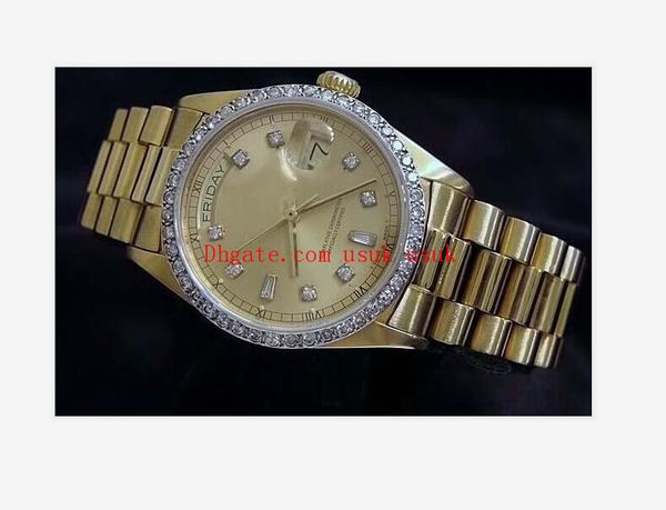 

luxury watches 18k yellow gold stainless steel diamond dial bezel 18038 automatic mens men's wristwatches watches, Slivery;brown