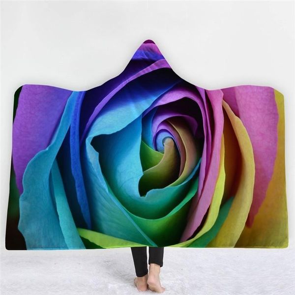 

new double layer thick warm throw blanket coral fleece fabric winter hooded blanket rose flower print beautiful hoodies blankets