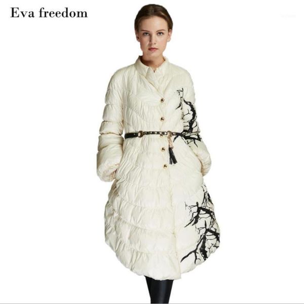 

european fashion designer parkas for women winter white duck down parka long printed jacket coat with pocket1, Black