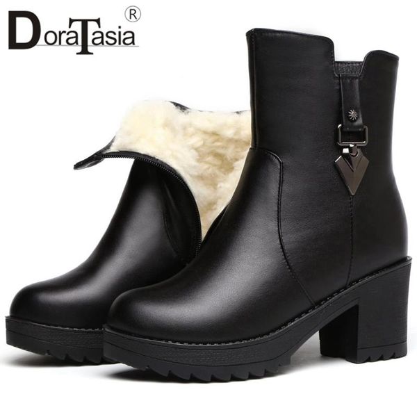 

doratasia new female chunky high heels ankle boots fashion platform warm fur boots women party winter plush snow shoes woman, Black