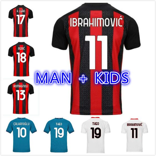 

ac ibrahimovic milan soccer jerseys calhanoglu 20 21 rebic theo paqueta football shirt romagnoli fans player version jersey kids kit, Black;yellow