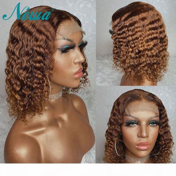 

curly lace front human hair wigs 13x6 brazilian lace front wigs pre plucked bleached knots remy short bob for women newa, Black;brown