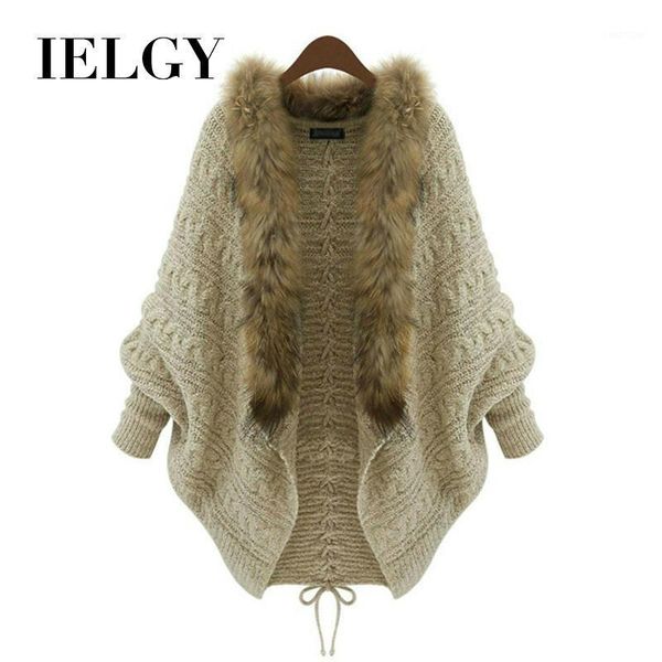 

ielgy fur collar coat women fashion loose large size cardigan bat sleeves comfortable trend wild 1, White