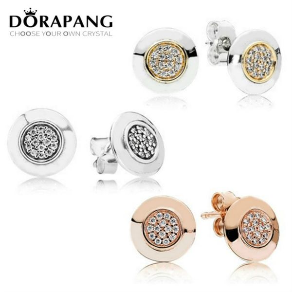 

2021 new 100% 925 sterling silver & 14 k gold color round stud earring rose gold zircon original autograph earring diy wholesale, Golden;silver
