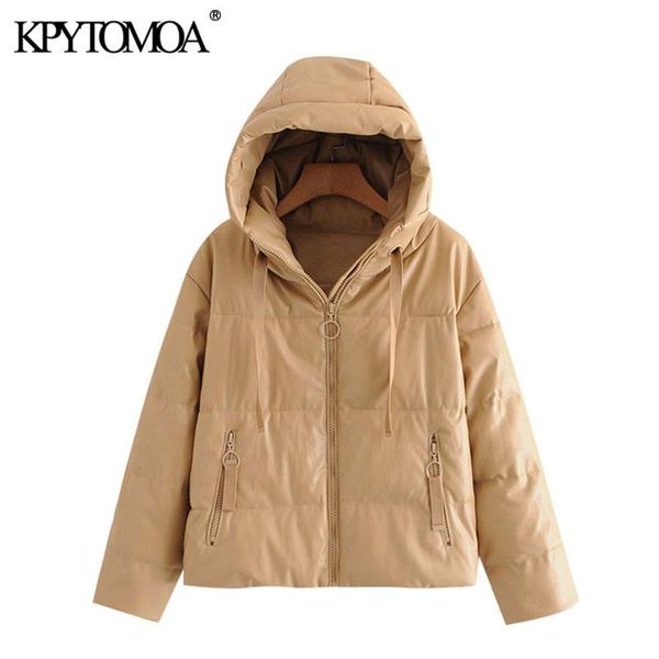 

kpytomoa women 2020 fashion thick warm faux leather padded jacket coat vintage long sleeve loose female outerwear chic, Black
