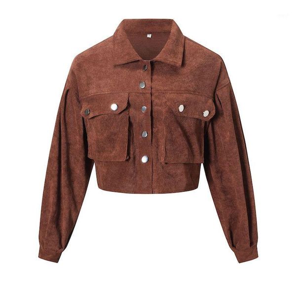 

women's jackets cawa fashion turn down collar jacket coat outerwear women lantern sleeve pocket design button short corduroy jacket1, Black;brown