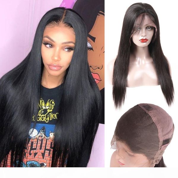 

urmeili full lace frontal human hair wigs for black women wigs brazilian straight virgin remy hair wigs with baby hair 150% 210% density, Black;brown