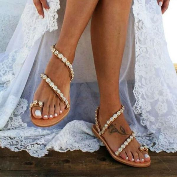 

sandals crystal slip on summer shoes women plus size 43 gladiator european casual bohemia ladies beach shoes1, Black