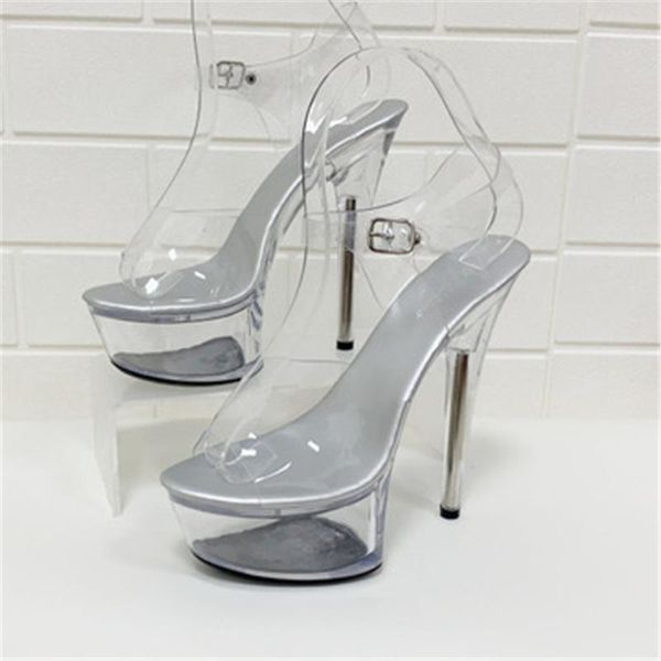 

new shoes high heels women 15 cm summer female transparent crystal sandals big size 34-43 stripper stilettos zapatos mujer, Black