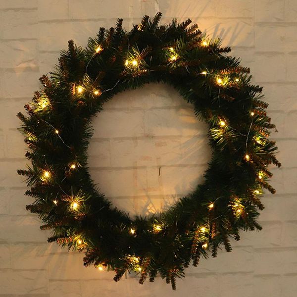 

30/40cm home decoration diy hanging wreath round garland evergreen tree ornament with light christmas front door