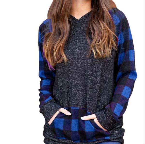 

christmas women t-shirt hoodies plaid patchwork long sleeve hoodie sweatshirts ladies hooded pullover tshirt with pocket s-2xl e110201, White