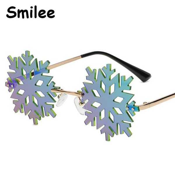 

2021 Fashion Christmas Snowflake Sunglasses Women Men Framless Green Mirror Shades Clear Lens Festival Glasses Gafas UV400, White;black