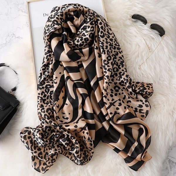

leopard-print matched silk scarf women 2020 new spring summer shawls and wraps soft long thin winter scarves hijab, Blue;gray