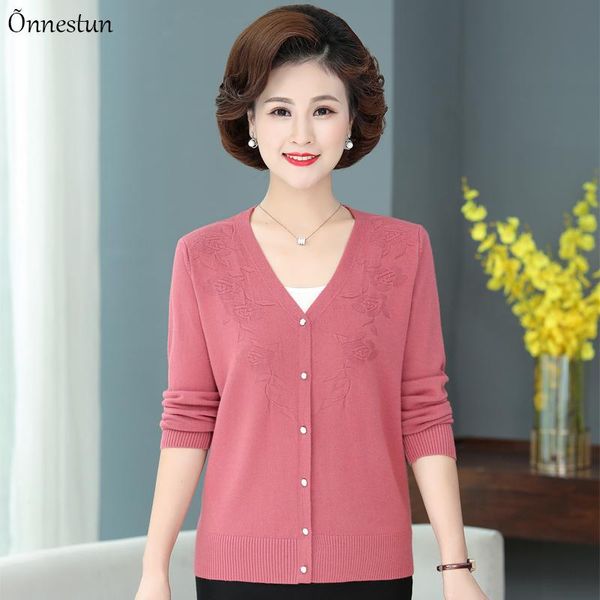 

sweater women new autumn causal single-breasted cardigan knitted crop women clothes floral v neck sweaters for, White