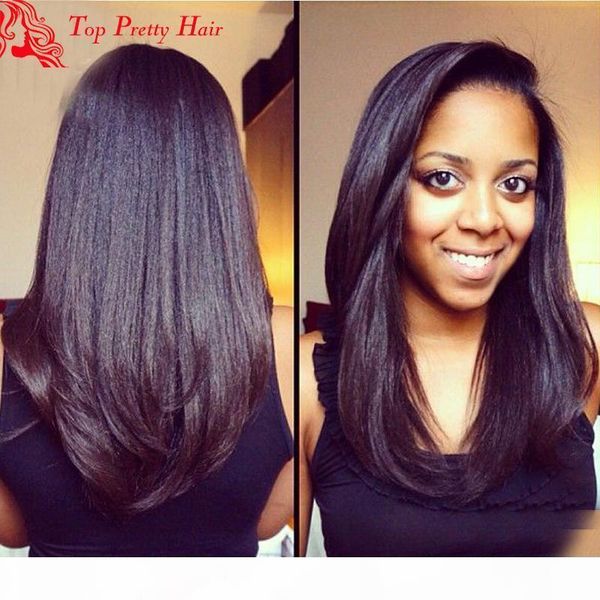 

kinky straight u part wig coarse yaki virgin malaysian upart wig pre plucked italian yaki human hair u shaped wigs for black women, Black;brown