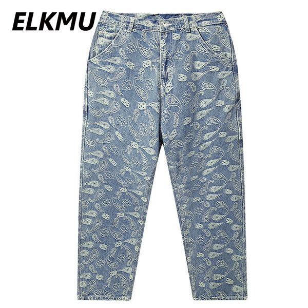 

elkmu vintage denim pants men streetwear fashion bandana paisley pattern embroidery jeans casual denim trousers male blue he465 q0105, Black;white