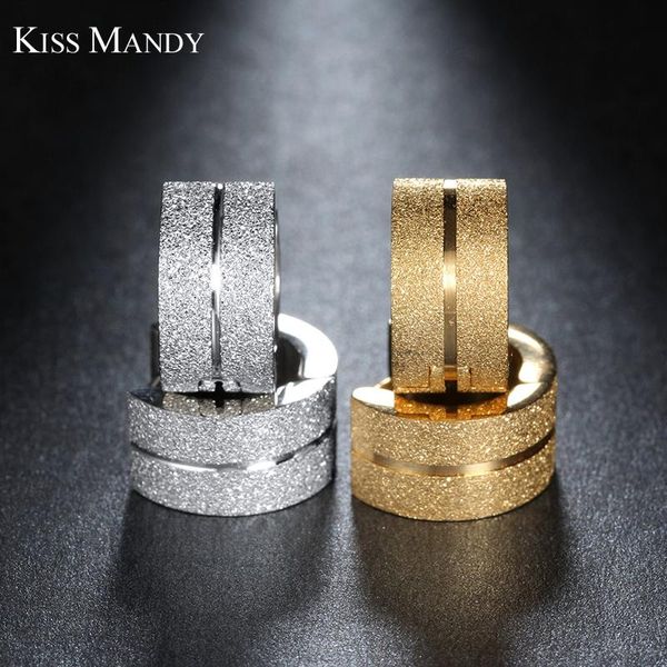 

kiss mandy frosted surface hoop earrings for women stainless steel gold-color fashion jewelry fe05, Golden;silver