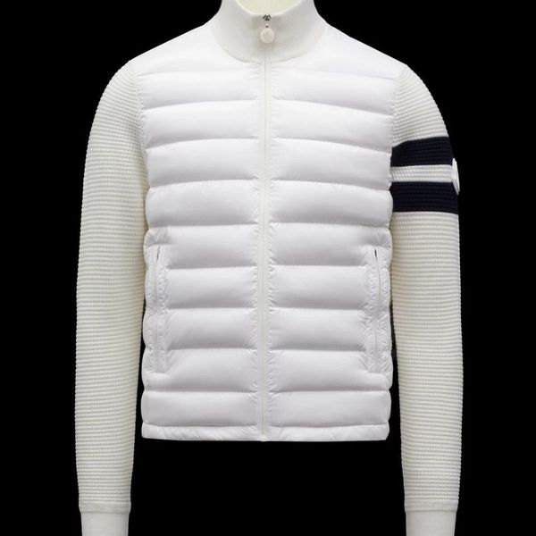 

striped sleeve knit panel mens down jacket france luxury brand jackets europe and american style coat size 0--3, Black