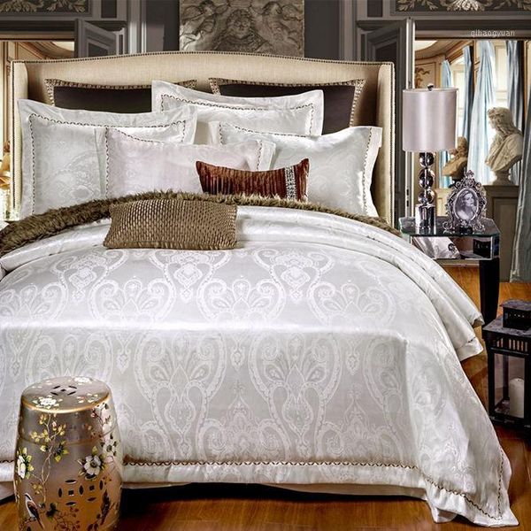 

cotton bedding set textile jacquard satin princess lace side bedding duvet set1